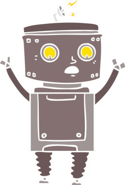 Bir insan tarafından çizilmiş düz renkli çizgi film robotu