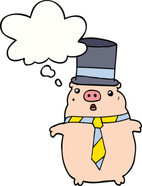 Bir insan tarafından çizilmiş düşünce baloncuklu bir iş domuzu.