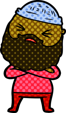 Bir insan tarafından çizilmiş sakallı bir çizgi film adamı.