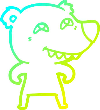 Bir insan tarafından çizilmiş dişleri gösteren çizgi film ayısının soğuk gradyan çizimi