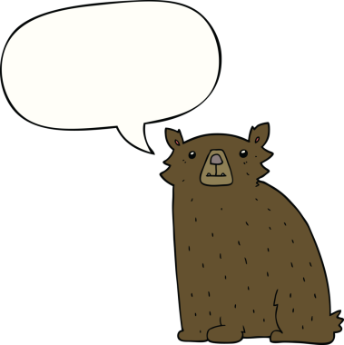 Bir insan tarafından çizilmiş konuşma balonlu çizgi film ayısı.