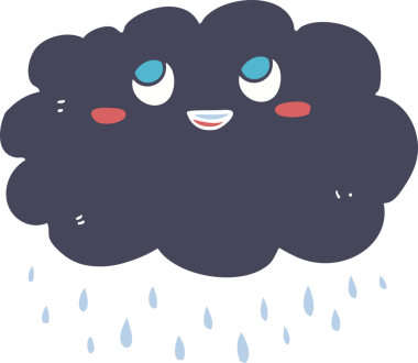 Bir insan tarafından çizilen düz renkli yağmur bulutu çizimi