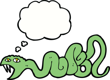 Bir insan tarafından çizilmiş düşünce baloncuklu çizgi film yılanı.