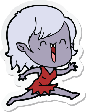 Bir insan tarafından çizilmiş şirin, mutlu bir vampir kızın çıkartması.