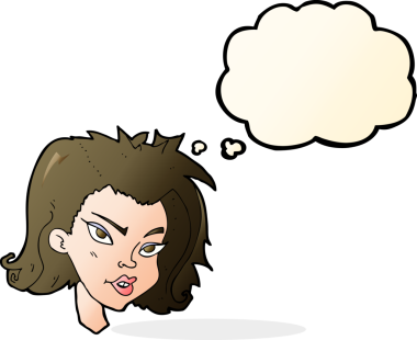 Bir insan tarafından çizilmiş düşünce baloncuklu kadın yüzü.