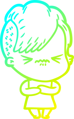 Bir çizgi film karakteri çizen soğuk gradyan, bir insan tarafından çizilmiş hippi bir kız.