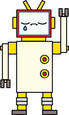 Bir insan tarafından çizilmiş sevimli bir robot karikatürü.