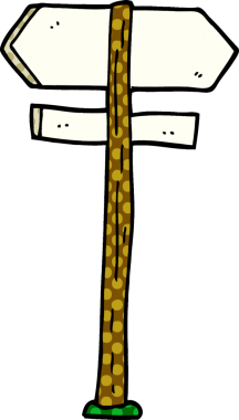 Bir insan tarafından çizilmiş karikatür yön işaretleri.