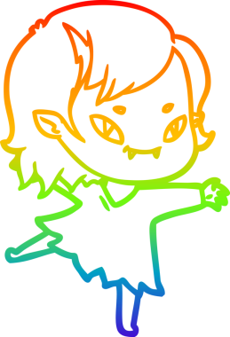 Gökkuşağı gradyan çizgi çizimi bir insan tarafından çizilmiş, arkadaş canlısı vampir bir kız.