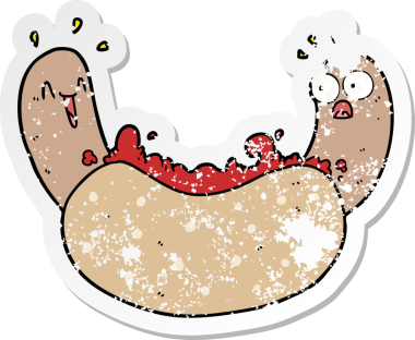 Bir insan tarafından çizilmiş bir sosislinin sıkıntılı çıkartması.