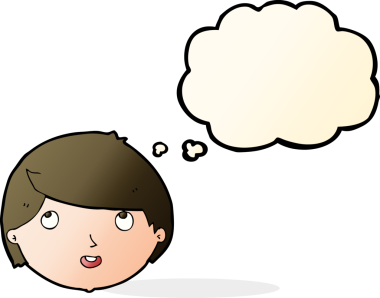 Bir insan tarafından çizilmiş düşünce baloncuklu mutlu bir yüz.