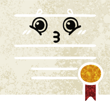 Bir insan tarafından çizilmiş mezuniyet diplomasının retro çizim tarzı karikatürü.