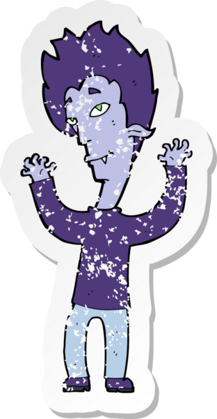 Bir insan tarafından çizilmiş vampir bir çizgi filmin gerilimli yapıştırması.