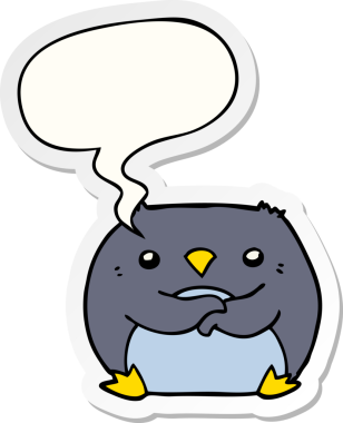 Bir insan tarafından çizilmiş konuşma balonu çıkartmalı penguen çizgi filmi.