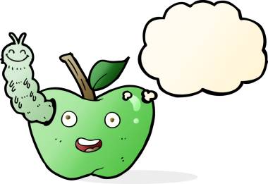 Bir insan tarafından çizilmiş düşünce baloncuklu bir elma.