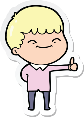 Bir insan tarafından çizilmiş mutlu bir çocuğun çıkartması.