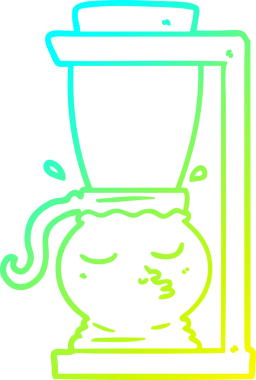 Bir insan tarafından çizilmiş bir çizgi film filtresi kahve makinesinin soğuk gradyan çizimi