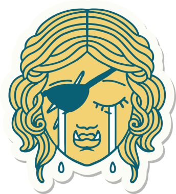 Bir insan tarafından çizilmiş, ağlayan yarı ork bir karakterin çıkartması.