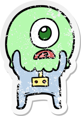 Bir insan tarafından çizilmiş sıkıntılı bir Tepegöz uzaylı uzay adamı çıkartması.