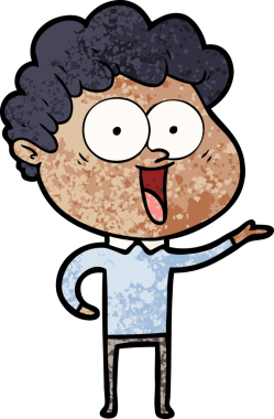 Bir insan tarafından çizilmiş heyecanlı bir adam karikatürü