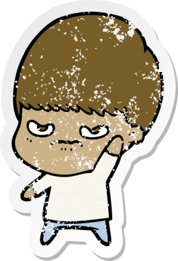 Bir insan tarafından çizilmiş kızgın bir çizgi film çocuğunun sıkıntılı çıkartması.