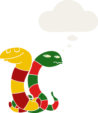 Düşünce baloncuklu çizgi film yılanları insan tarafından çizilmiş.