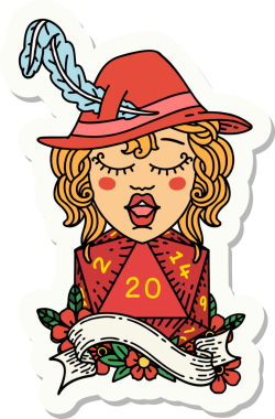 Bir insan şairin çıkartması. Bir insan tarafından çizilmiş doğal 20 zarlı.