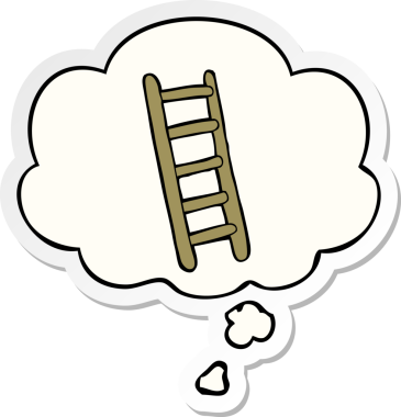 Düşünce baloncuklu karikatür merdiveni insan tarafından çizilmiş bir çıkartma.