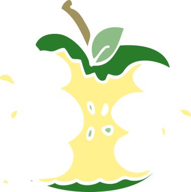 Bir insan tarafından çizilmiş sulu, ısırılmış bir elma.