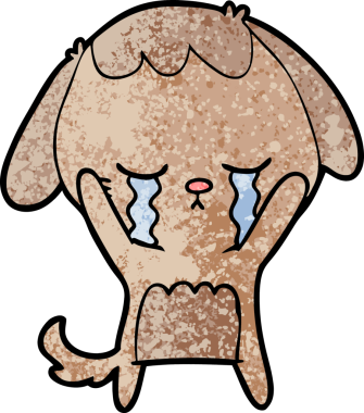 Bir insan tarafından çizilmiş ağlayan çizgi film köpeği.