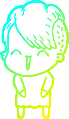 Bir insan tarafından çizilmiş, mutlu bir hipster kız çizgi filmi.