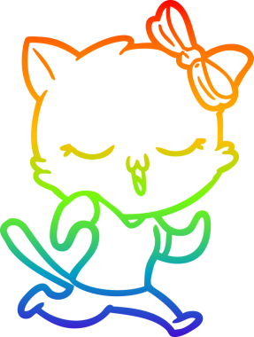 Gökkuşağı gradyan çizgi çizimi bir insan tarafından çizilmiş bir çizgi film kedisi.