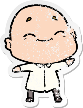 Bir insan tarafından çizilmiş mutlu, kel bir adamın sıkıntılı çıkartması.