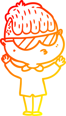 Bir insan tarafından çizilmiş güneş gözlüğü takan çizgi film çocuğu çizimi.