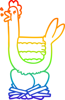 Gökkuşağı gradyan çizgi çizimi Bir insan tarafından çizilmiş yuvada oturan tavuk çizgi