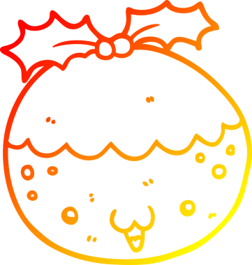 Bir insan tarafından çizilmiş tatlı bir Noel pudinginin sıcak çizgi çizimi