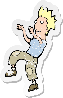 Bir insan tarafından çizilmiş komik bir dans yapan mutlu bir çizgi filmin gerilimli çıkartması.