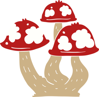 Bir insan tarafından çizilmiş düz renkli çizgi film mantarları