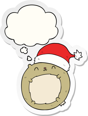 Bir insan tarafından çizilmiş bir çıkartma gibi düşünce baloncuğu olan şirin bir çizgi film Noel ayısı.