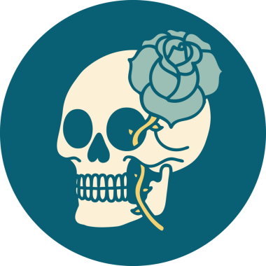 Bir insan tarafından çizilmiş bir kafatası ve gülün ikonik dövme şekli