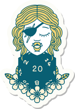 Bir insan tarafından çizilmiş 20 zarlı yarım bir ork hırsızının çıkartması.