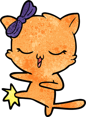 Bir insan tarafından çizilmiş kafasında yay olan çizgi film kedisi.