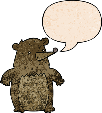 Bir insan tarafından çizilmiş eski moda konuşma baloncuğu olan çizgi film ayısı.