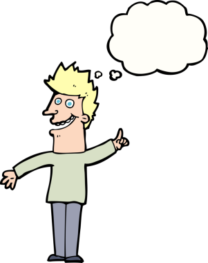 Bir insan tarafından çizilmiş düşünce balonlu mutlu adam çizgi filmi.