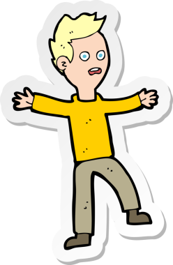 Çizgi film çıkartması bir insan tarafından çizilmiş ürkmüş bir çocuk.