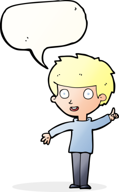 Bir insan tarafından çizilmiş konuşma baloncuğu fikri olan çizgi film çocuğu.