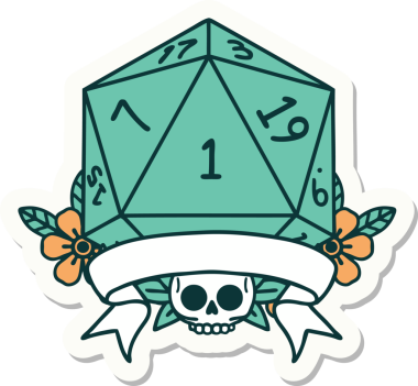 Bir insan tarafından çizilmiş doğal bir d20 zar etiketi.