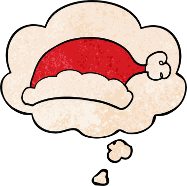 Bir insan tarafından çizilmiş grunge desenli düşünce baloncuklu çizgi film Noel şapkası.