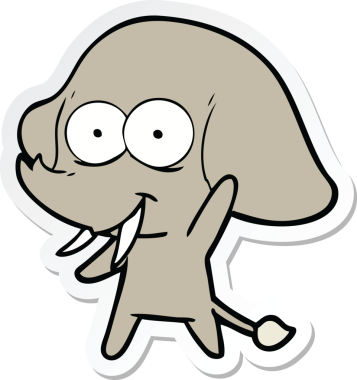 Bir insan tarafından çizilmiş mutlu bir filin çıkartması.