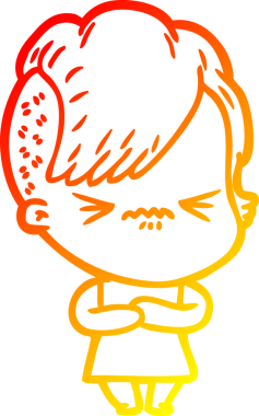 Bir insan tarafından çizilmiş, kızgın bir hipster kızın çizgi çizimi.